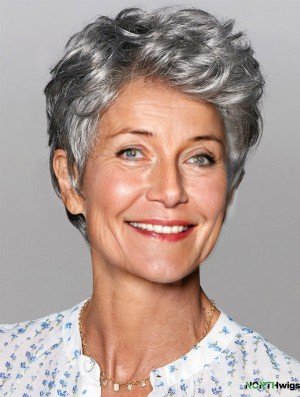 Wigs For Women Salt And Pepper Cropped Wavy Grey Wigs