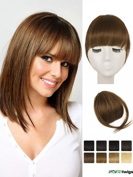 Clip in Fringe Human Hair 100% Real Hair Fringe Extensions Clip in French Bangs Fringe with Temples Clip on Fringe Bangs Real Hair Pieces for women Natural Color Washable