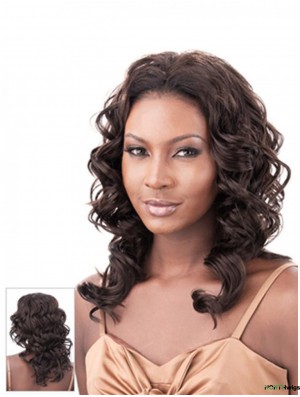 Curly Brazilian Remy Hair Brown Shoulder Length Top 3/4 Wigs