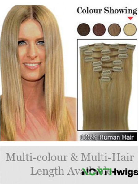 Stylish Blonde Straight Remy Human Hair Clip In Hair Extensions