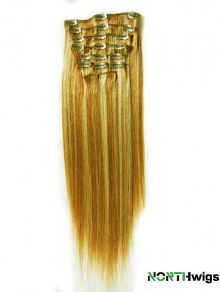 Durable Blonde Straight Remy Human Hair Clip In Hair Extensions