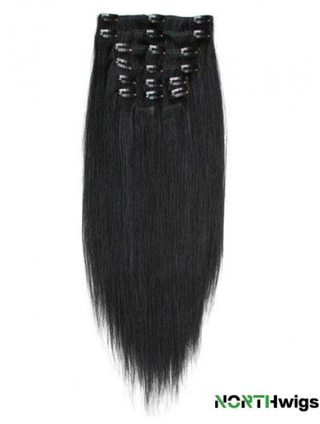 No-Fuss Black Straight Remy Human Hair Clip In Hair Extensions