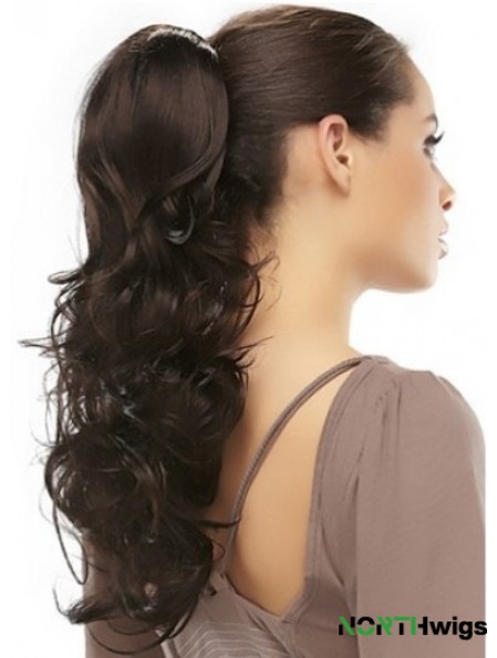 Clip On Ponytails Brown Color Long Length Wavy Style