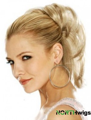 Hairpieces Clip In Blonde Color Straight Style With Synthetic