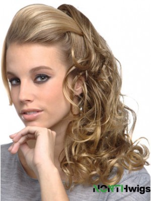 Amazing Blonde Curly Synthetic Clip In Hairpieces