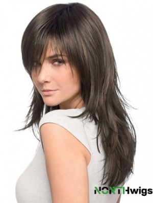 Ibuywig Best Quality Realistic Brown Straight Remy Human Hair Easy Long Wigs With Bangs