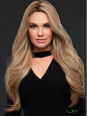 24 Inches Good Blonde Long Wavy Human Hair Women Lace Wig 