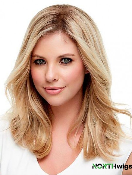 Human Hair Wavy Blonde With Monofilament Blonde Color Shoulder Length