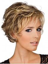 Human Hair Wigs Layered Cut Wavy Style Short Length