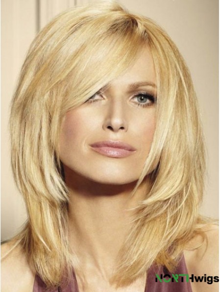 100% Human Hair Wigs Blonde Color Shoulder Length Layered Cut