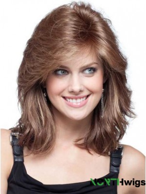 Flexibility Auburn Wavy Shoulder Length Remy Human Lace Front Mono Wigs