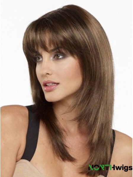 Best Real Silky Straight Human Hair With Bangs Capless Shoulder Length