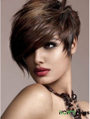 Human Hair Brown Wig Straight Style Short Length Boycuts