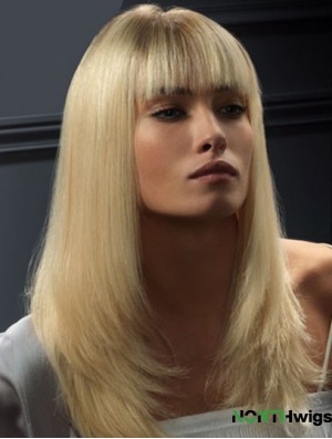 Lace Front Wigs Human Hair Straight Style Blonde Color With Bangs