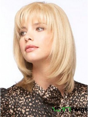 Human Hair Monofilment Wigs With Bangs Monofilament Straight Style