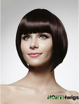 Cheap Human Bob Wigs Chin Length Bobs Cut Black Color Straight Style