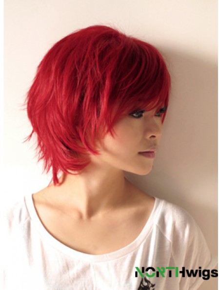 Wavy Wigs In Human Hair Wavy Style Short Length Red Color