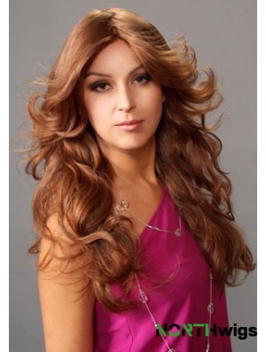 Layered Suitable Wavy Auburn Long Human Hair Lace Front Wigs