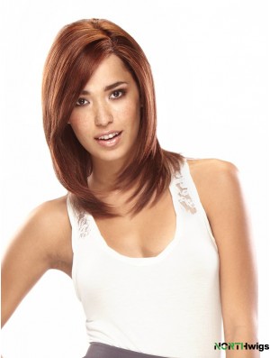 Auburn Shoulder Length Good Straight Layered Lace Wigs