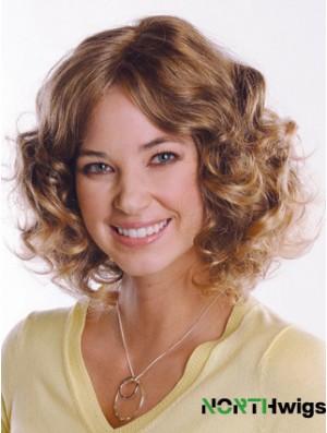 Synthetic Curly Chin Length Capless Curly Style Brown Color