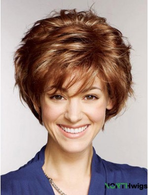 Remy Human Layered Straight Short Auburn Petite Wigs Monofilament