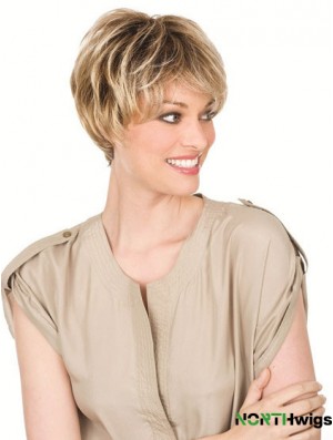 Human Hair Blonde Wigs With Lacr Front Chin Length Straight Style