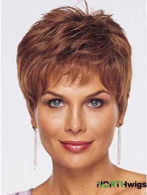 Straight Style Cropped Length Auburn Color wig