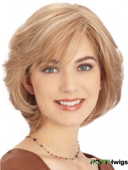 Ladies Human Hair Mono Wig Layered Cut Straight Style Chin Length