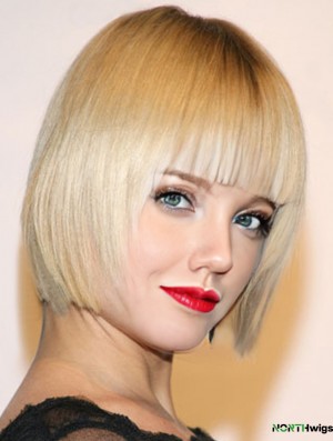 Blonde Chin Length 100% Hand-tied 10 inch  Wigs