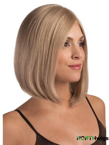 Human Hair Lace Front Chin Length Straight Blonde Fashionable Bob Wigs