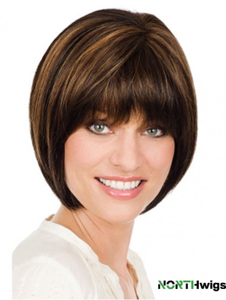 Chin Length Brown Designed 10 inch Straight Bob Wigs