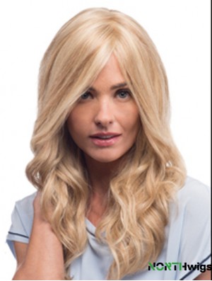 Mono Wigs With Remy Blonde Color Wavy Style With Bangs