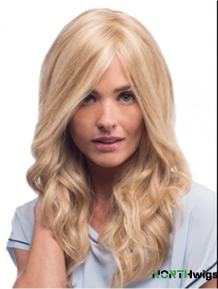 Mono Wigs With Remy Blonde Color Wavy Style With Bangs