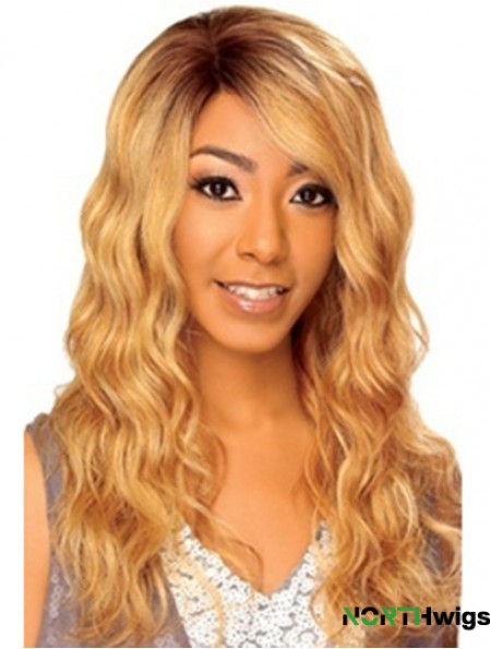 22 inch Blonde Long Without Bangs Wavy High Quality Lace Wigs