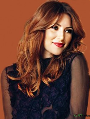 Without Bangs Long Copper Wavy 18 inch Comfortable Human Hair Drew Barrymore Wigs