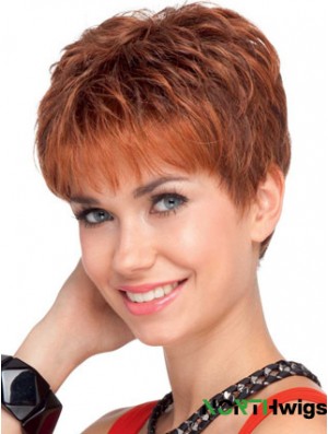 Soft 4 inch Red Cropped Boycuts Wavy Lace Wigs