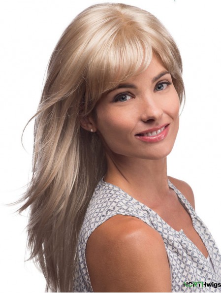 Long Blonde Human Hair Wigs Blonde Color Straight Style Layered Cut