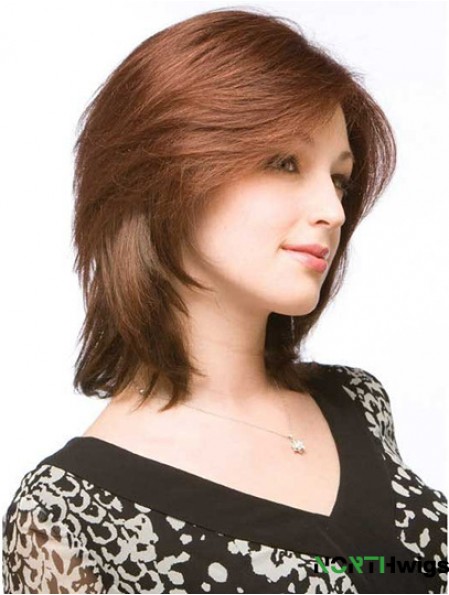 Auburn Shoulder Length Discount Straight Layered Lace Wigs