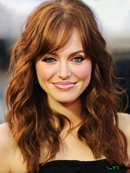 With Bangs Long Copper Wavy 18 inch Beautiful Human Hair Emma Stone Wigs