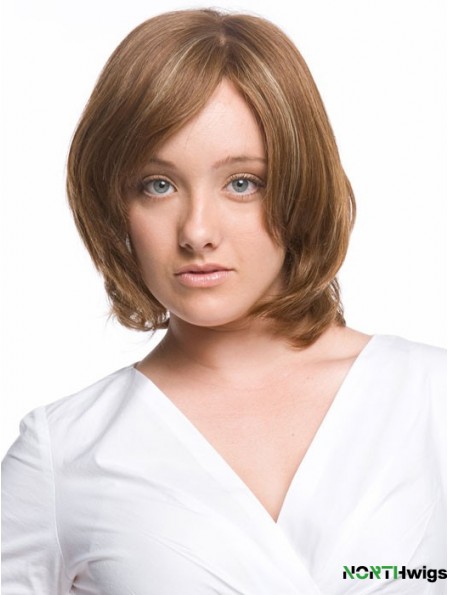 Monofilament Wavy With Bangs Chin Length Comfortable Human Hair Wigs