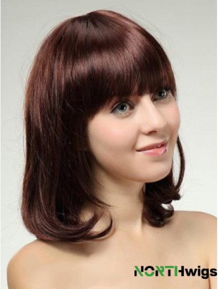 Shoulder Length Bob Wigs With Capless Remy Straight Style Auburn Color