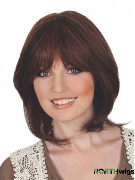 Suitable 12 inch Auburn Chin Length With Bangs Straight Lace Wigs