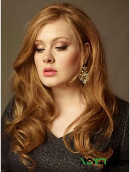 Without Bangs Long Copper Wavy 20 inch Sleek Human Hair Adele Adkins Wigs