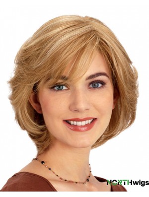 Human Hair 10 inch Blonde Chin Length Layered Wavy Sassy Lace Wigs