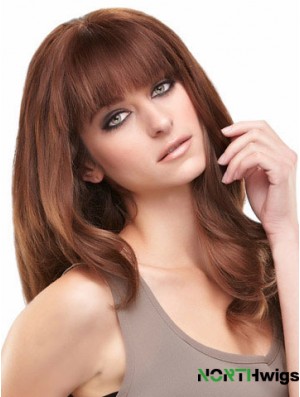 Auburn Long Beautiful Straight With Bangs Lace Wigs