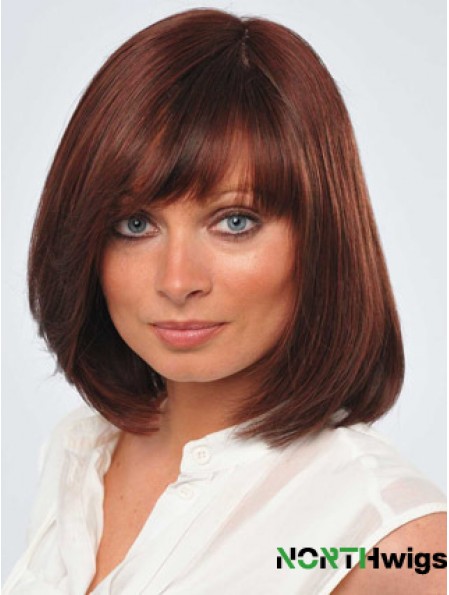 Red Chin Length Flexibility Straight Bobs Lace Wigs