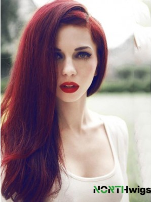 Straight Without Bangs Lace Front Trendy 20 inch Red Long Wigs