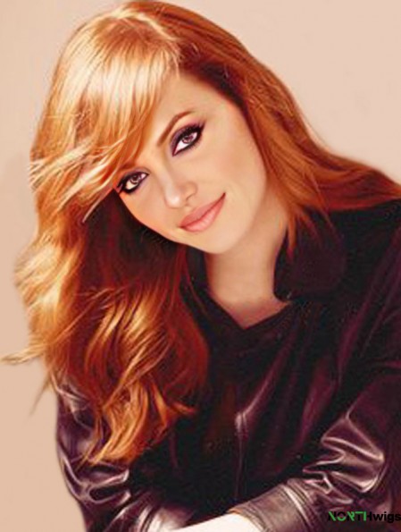 Without Bangs Long Copper Wavy 20 inch Exquisite Human Hair Emma Stone Wigs