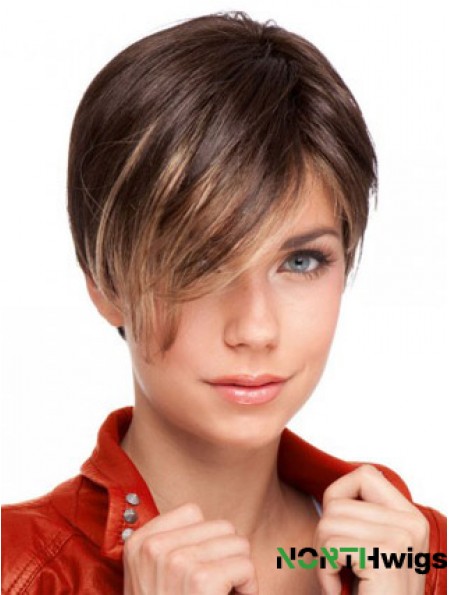 Auburn Cropped Designed Straight Boycuts Lace Wigs