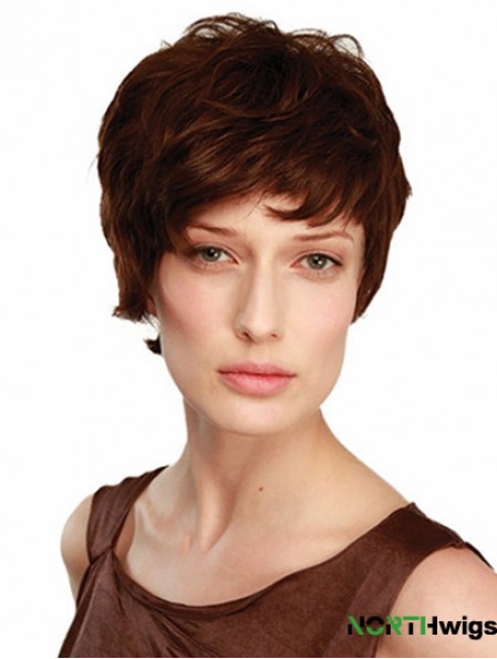 6 inch Brown Short Boycuts Wavy Fashionable Lace Wigs